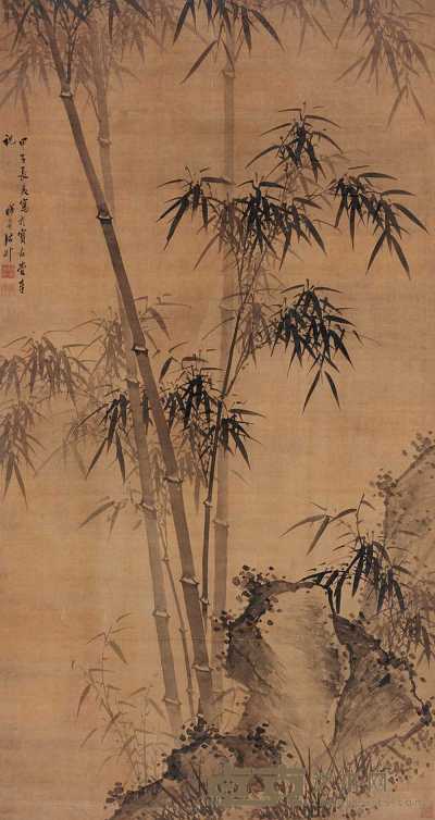 诸昇 甲子（1684年）作 竹石图 立轴 175×93cm